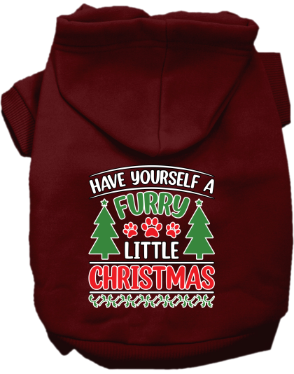 Furry Little Christmas Screen Print Dog Hoodie Maroon Size XS