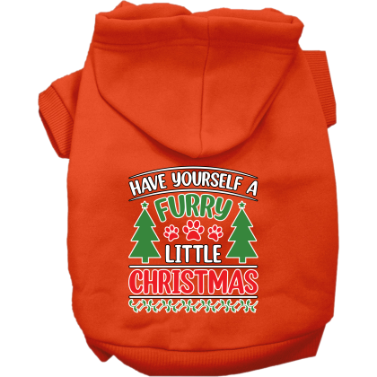 Furry Little Christmas Screen Print Dog Hoodie Orange Size XS