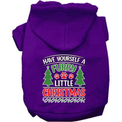 Furry Little Christmas Screen Print Dog Hoodie Purple Size XS