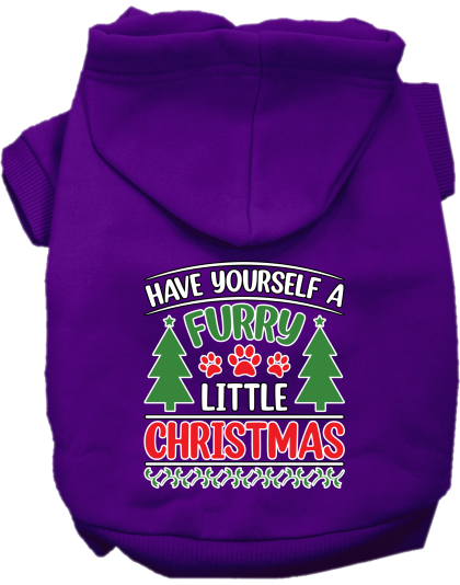 Furry Little Christmas Screen Print Dog Hoodie Purple Size XS