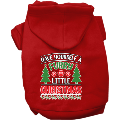 Furry Little Christmas Screen Print Dog Hoodie Red Size XS