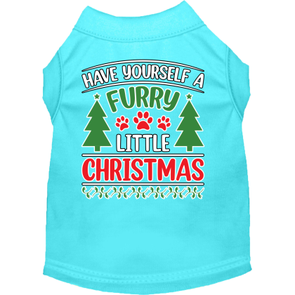 Furry Little Christmas Screen Print Dog Shirt Aqua Size XS