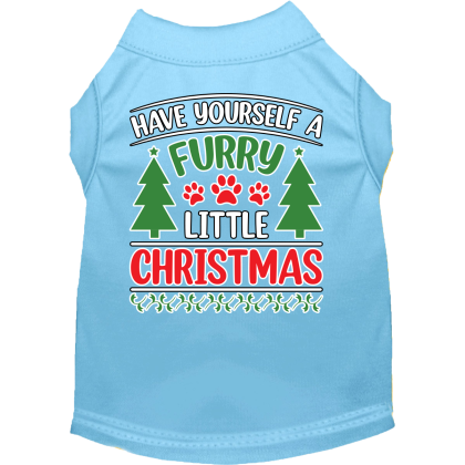 Furry Little Christmas Screen Print Dog Shirt Baby Blue Size XS