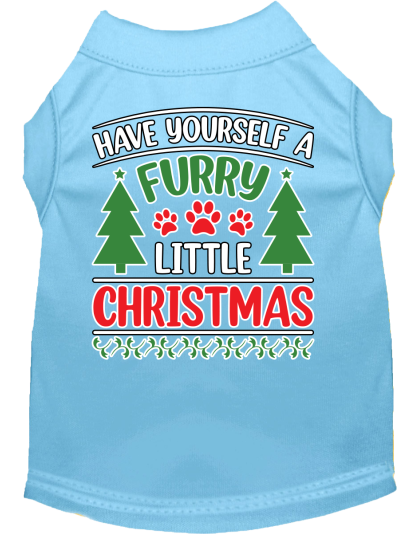 Furry Little Christmas Screen Print Dog Shirt Baby Blue Size XS