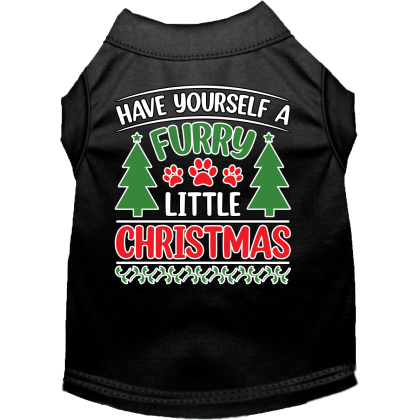 Furry Little Christmas Screen Print Dog Shirt Black Size XS