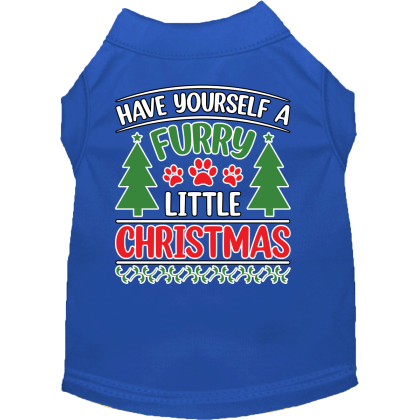 Furry Little Christmas Screen Print Dog Shirt Blue Size XS