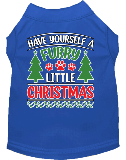 Furry Little Christmas Screen Print Dog Shirt Blue Size XS