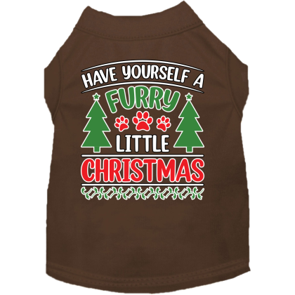 Furry Little Christmas Screen Print Dog Shirt Brown Size XS