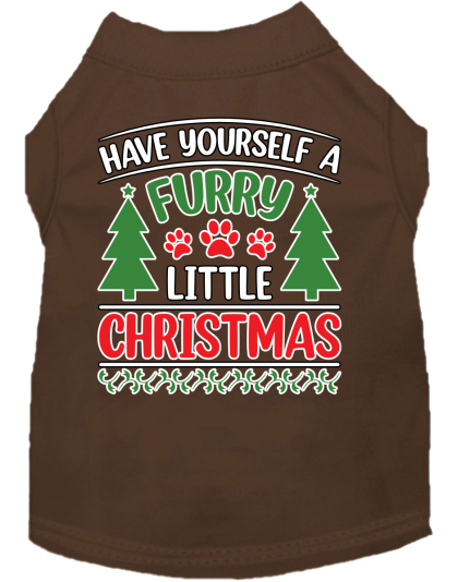 Furry Little Christmas Screen Print Dog Shirt Brown Size XS