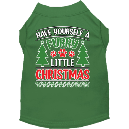 Furry Little Christmas Screen Print Dog Shirt Green Size XS