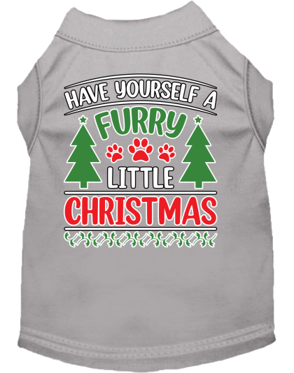Furry Little Christmas Screen Print Dog Shirt Grey Size XS