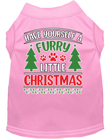 Furry Little Christmas Screen Print Dog Shirt Light Pink Size XS