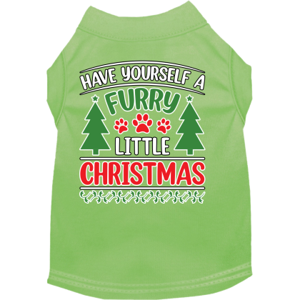 Furry Little Christmas Screen Print Dog Shirt Lime Green Size XS