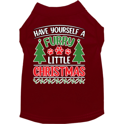 Furry Little Christmas Screen Print Dog Shirt Maroon Size XS