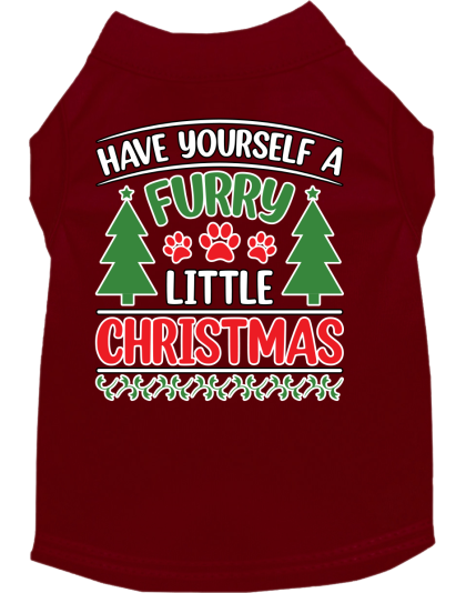 Furry Little Christmas Screen Print Dog Shirt Maroon Size XS