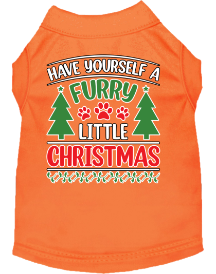 Furry Little Christmas Screen Print Dog Shirt Orange Size XS