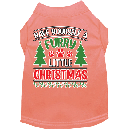 Furry Little Christmas Screen Print Dog Shirt Peach Size XS