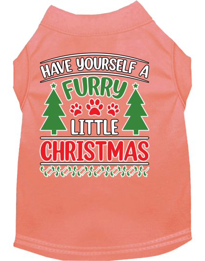 Furry Little Christmas Screen Print Dog Shirt Peach Size XS