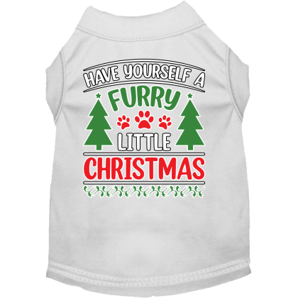 Furry Little Christmas Screen Print Dog Shirt White Size XS