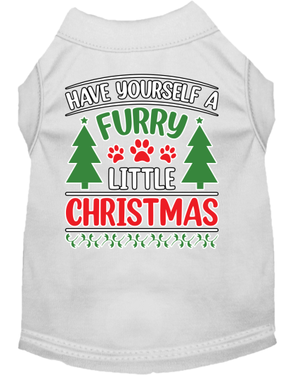 Furry Little Christmas Screen Print Dog Shirt White Size XS