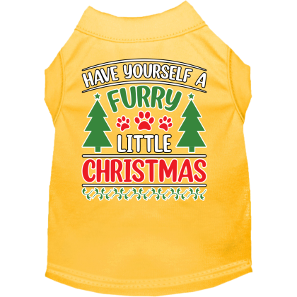 Furry Little Christmas Screen Print Dog Shirt Yellow Size XS