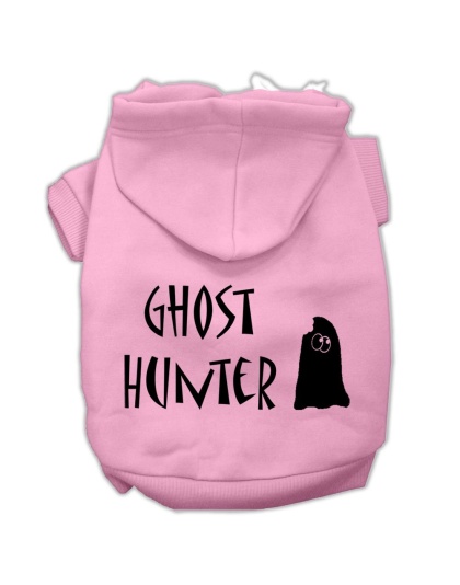 Ghost Hunter Screen Print Pet Hoodies Light Pink with Black Lettering Lg