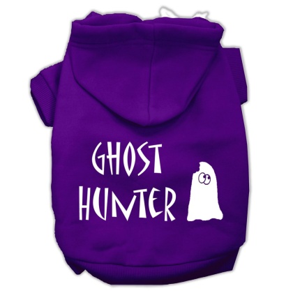 Ghost Hunter Screen Print Pet Hoodies Purple with Black Lettering Lg