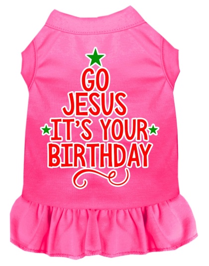 Go Jesus Screen Print Dog Dress Bright Pink 4X (22)