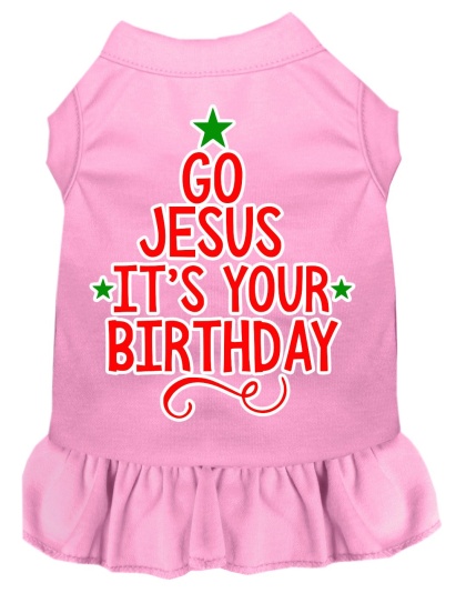 Go Jesus Screen Print Dog Dress Light Pink 4X (22)