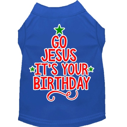 Go Jesus Screen Print Dog Shirt Blue Lg