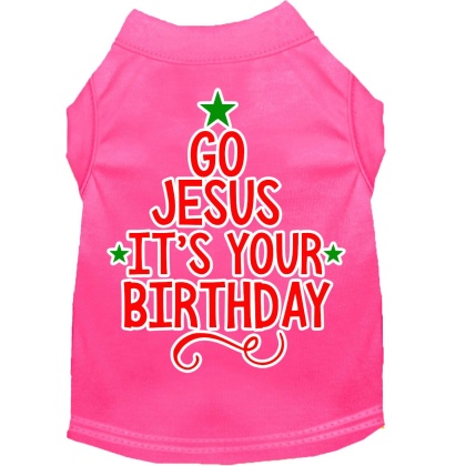 Go Jesus Screen Print Dog Shirt Bright Pink Lg