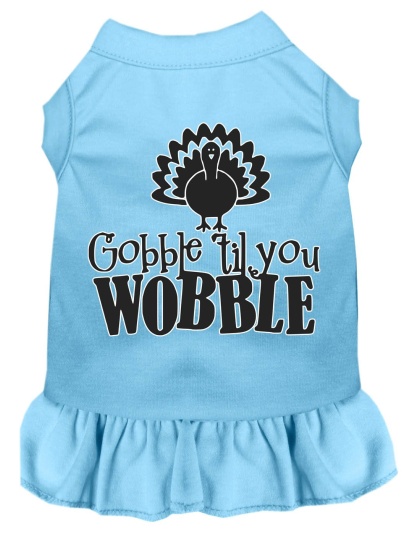 Gobble til You Wobble Screen Print Dog Dress Baby Blue 4X