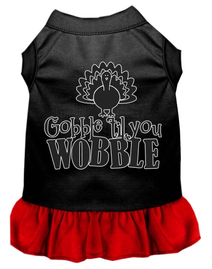 Gobble til You Wobble Screen Print Dog Dress Black with Red Lg