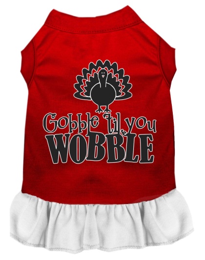 Gobble til You Wobble Screen Print Dog Dress Red with White Lg