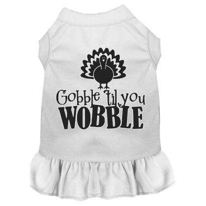 Gobble til You Wobble Screen Print Dog Dress White 4X