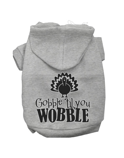 Gobble til You Wobble Screen Print Dog Hoodie Grey L