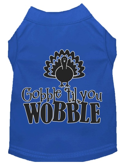 Gobble til You Wobble Screen Print Dog Shirt Blue Lg