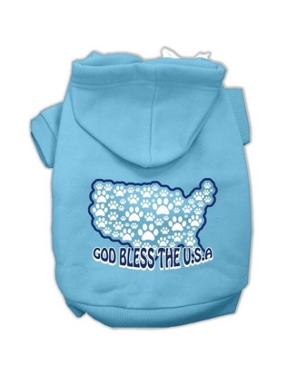 God Bless USA Screen Print Pet Hoodies Baby Blue L