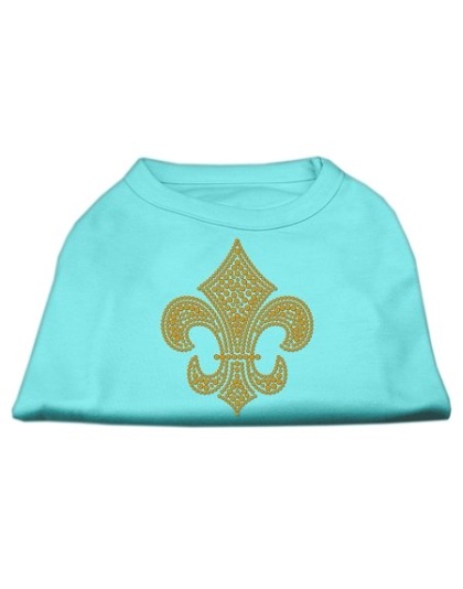 Gold Fleur De Lis Rhinestone Shirts Aqua L