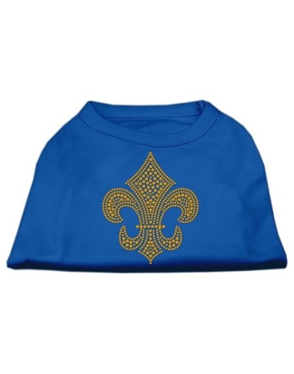 Gold Fleur de Lis Rhinestone Shirts Blue Lg