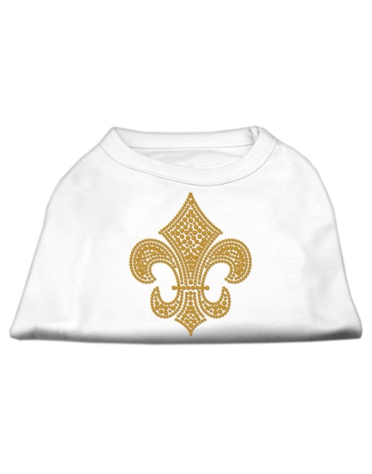 Gold Fleur De Lis Rhinestone Shirts White L