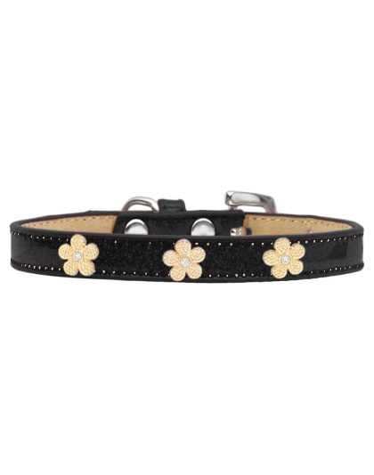 Gold Flower Widget Dog Collar Black Ice Cream Size 10