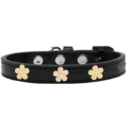 Gold Flower Widget Dog Collar Black Size 10