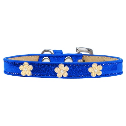 Gold Flower Widget Dog Collar Blue Ice Cream Size 10