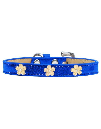 Gold Flower Widget Dog Collar Blue Ice Cream Size 10