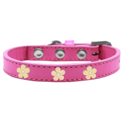 Gold Flower Widget Dog Collar Bright Pink Size 10
