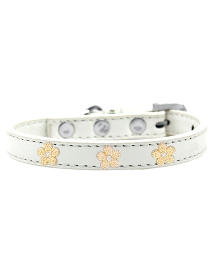 Gold Flower Widget Dog Collar White Size 10