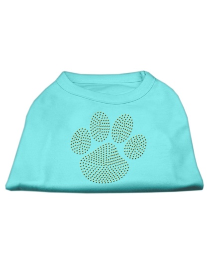 Gold Paw Rhinestud Shirt Aqua L