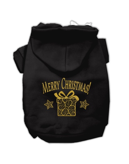 Golden Christmas Present Pet Hoodies Black Size Lg