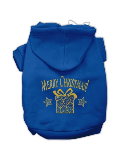 Golden Christmas Present Pet Hoodies Blue Size Lg